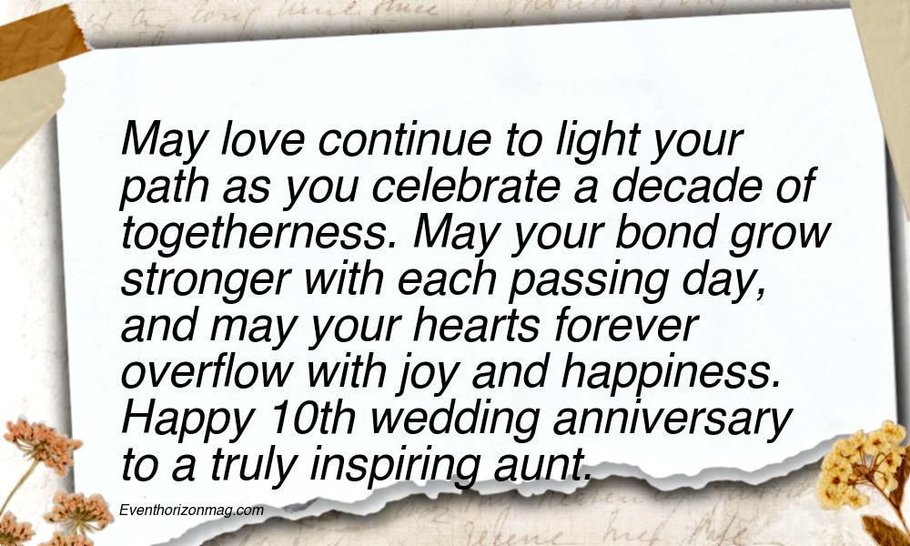 10th Wedding Anniversary Wishes for Aunt