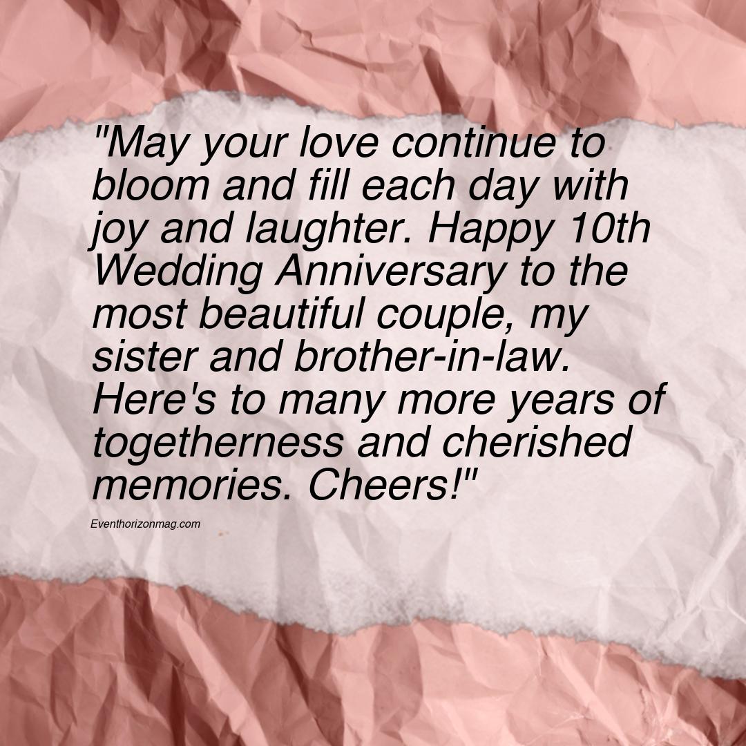 10th Wedding Anniversary Wishes for Sister and Brother in Low