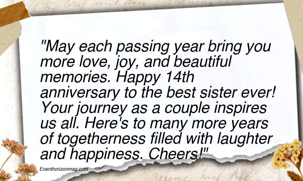 14th Anniversary Wishes for Sister