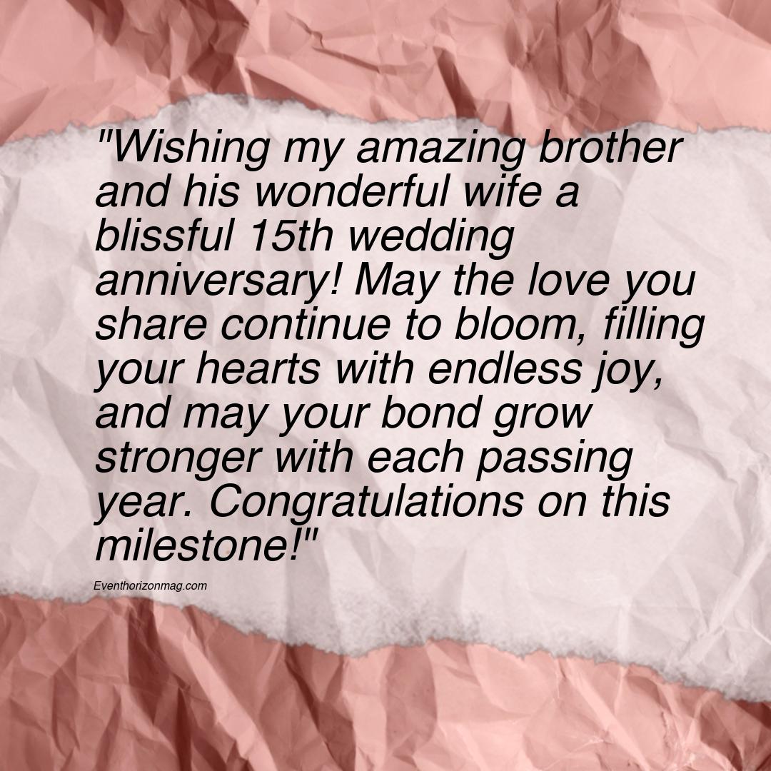 15th Wedding Anniversary Wishes for Brother