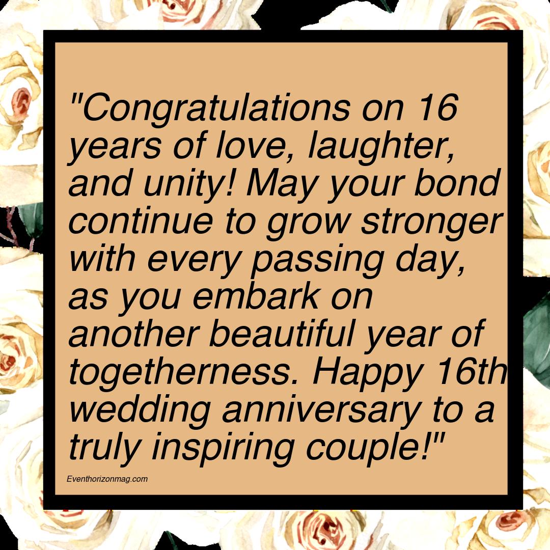 16th Wedding Anniversary Wishes for Couple