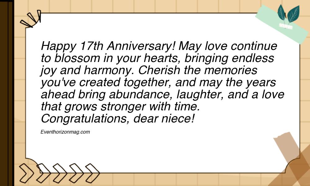 17th Wedding Anniversary Wishes for Niece