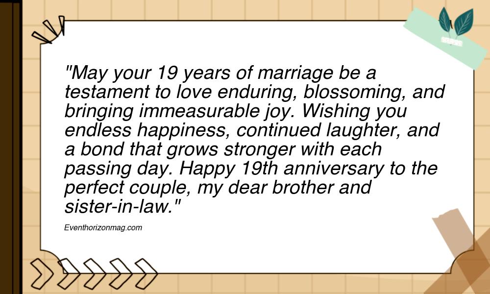 19th Wedding Anniversary Wishes for Brother and Sister in Law