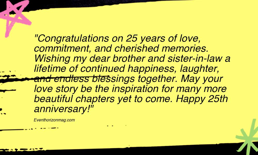 25th Wedding Anniversary Wishes for Brother and Sister in Law