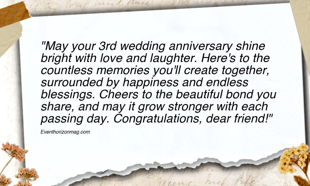 3rd Wedding Anniversary Wishes for Friend