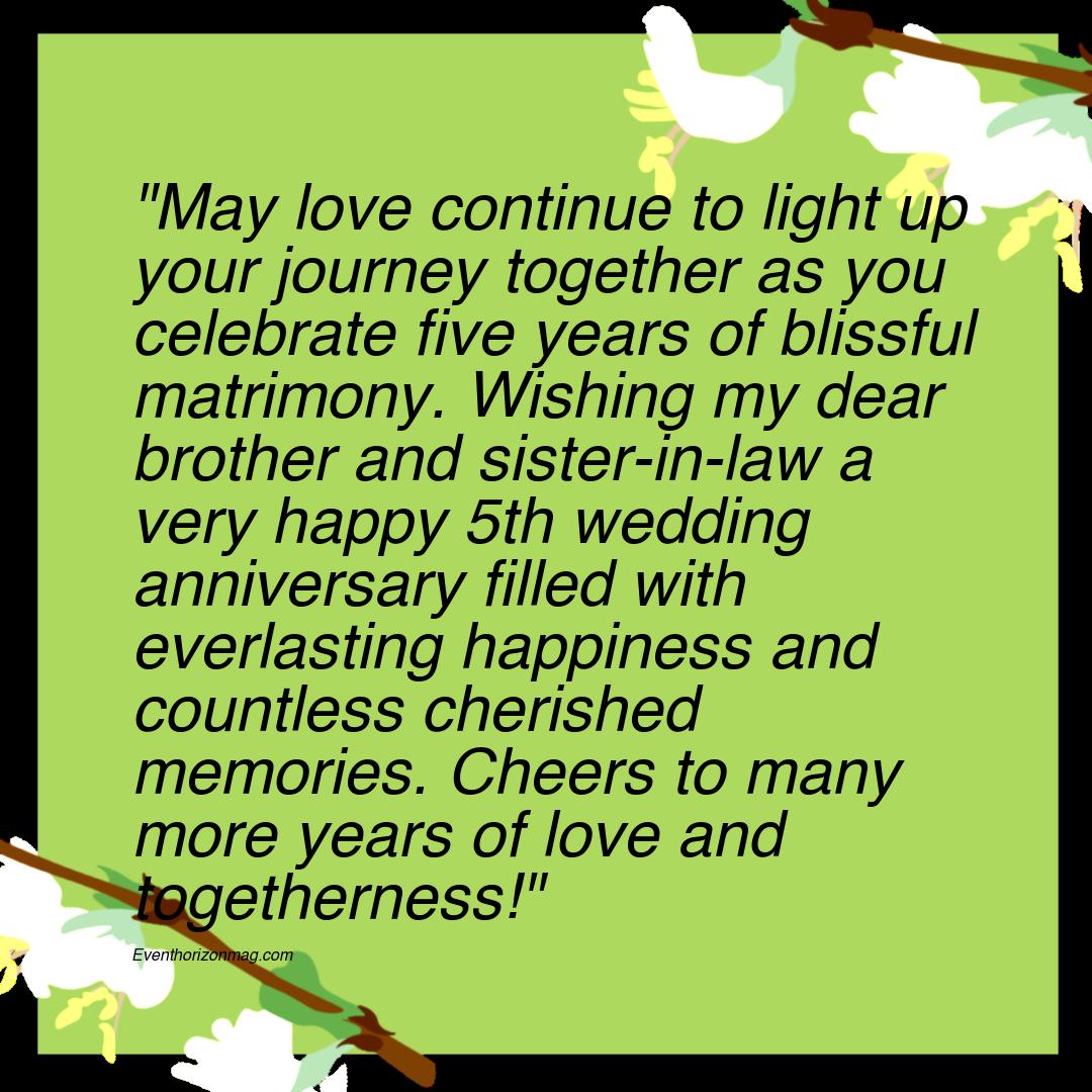5th Wedding Anniversary Messages for Brother and Sister in Low
