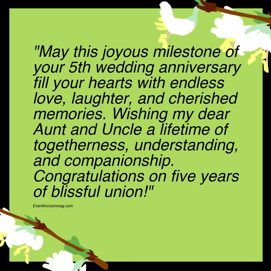 5th Wedding Anniversary Wishes for Aunt and Uncle