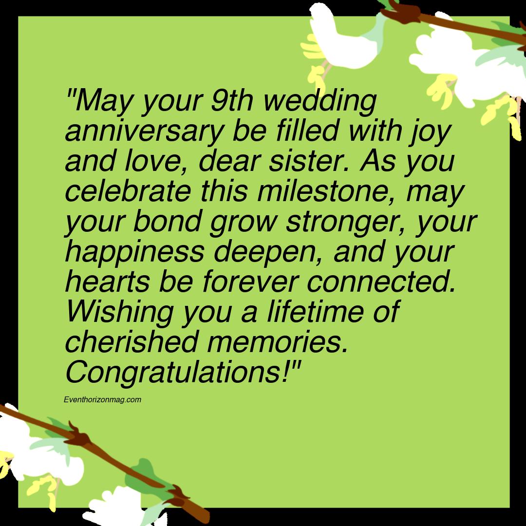 9th Wedding Anniversary Wishes for Sister
